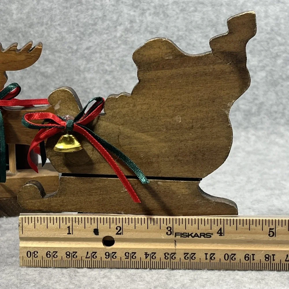 Vintage Christmas Around the World Wood Sleigh Reindeer Taper Candle Holders Set